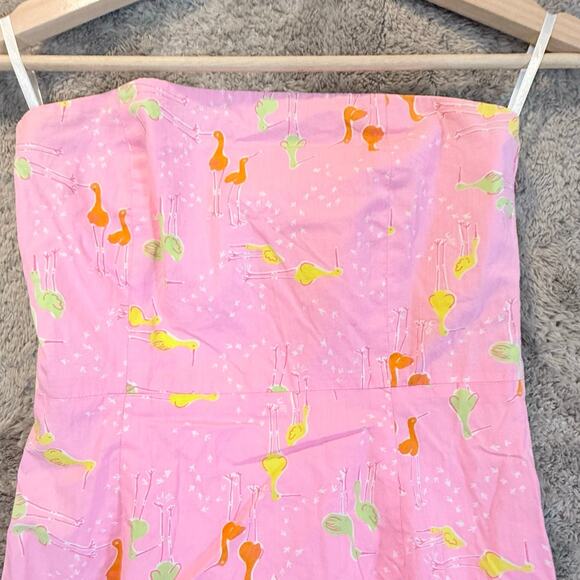 Lilly Pulitzer Pink Strapless Audrey Dress Crane Bird Print Sheath 0 XS - Picture 3 of 11